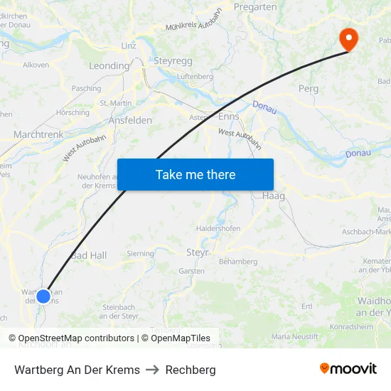 Wartberg An Der Krems to Rechberg map