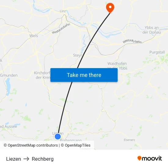 Liezen to Rechberg map