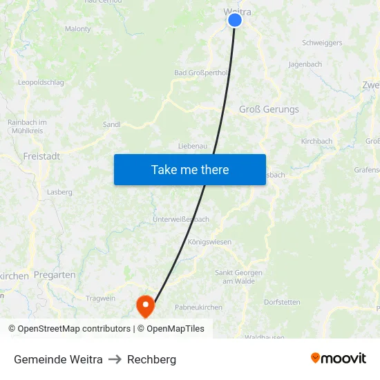 Gemeinde Weitra to Rechberg map