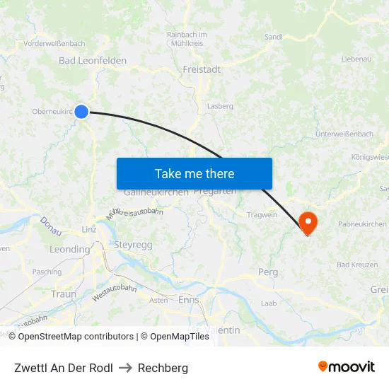 Zwettl An Der Rodl to Rechberg map