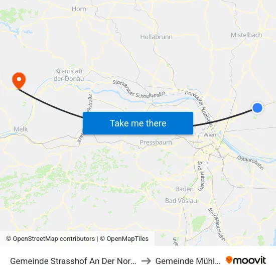 Gemeinde Strasshof An Der Nordbahn to Gemeinde Mühldorf map
