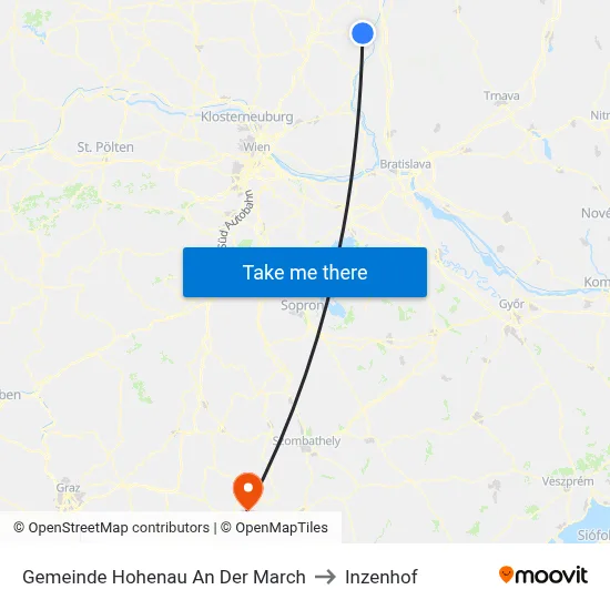 Gemeinde Hohenau An Der March to Inzenhof map