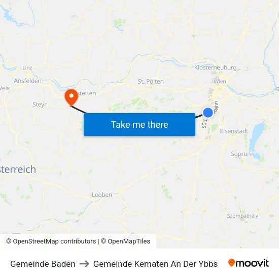Gemeinde Baden to Gemeinde Kematen An Der Ybbs map