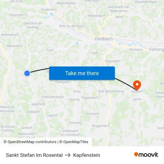 Sankt Stefan Im Rosental to Kapfenstein map