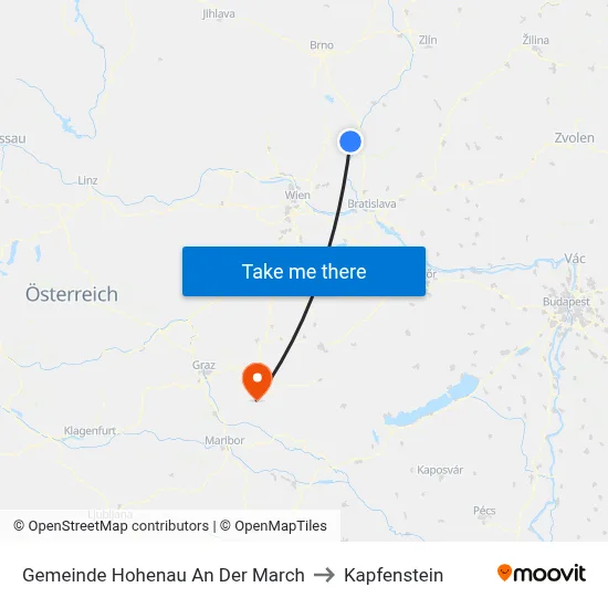 Gemeinde Hohenau An Der March to Kapfenstein map