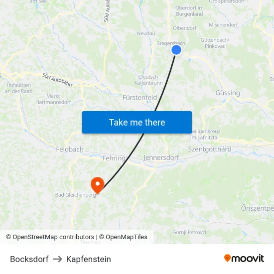 Bocksdorf to Kapfenstein map