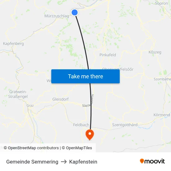 Gemeinde Semmering to Kapfenstein map