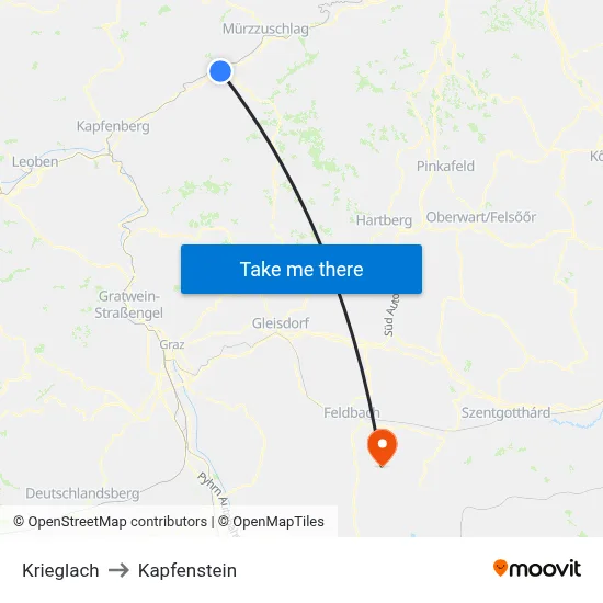 Krieglach to Kapfenstein map