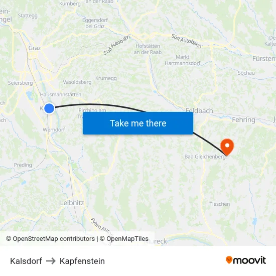 Kalsdorf to Kapfenstein map