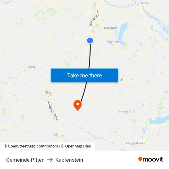 Gemeinde Pitten to Kapfenstein map
