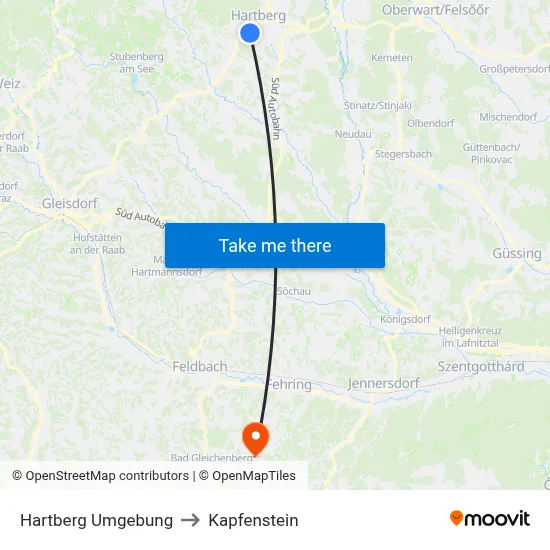 Hartberg Umgebung to Kapfenstein map
