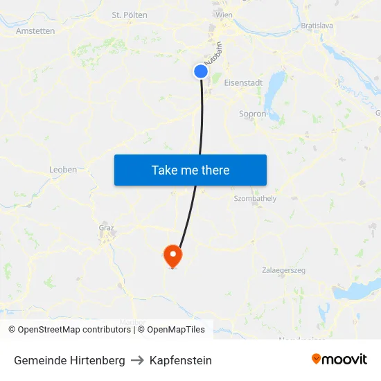 Gemeinde Hirtenberg to Kapfenstein map