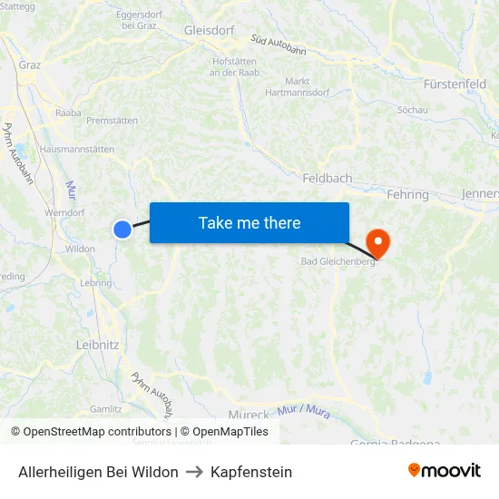 Allerheiligen Bei Wildon to Kapfenstein map