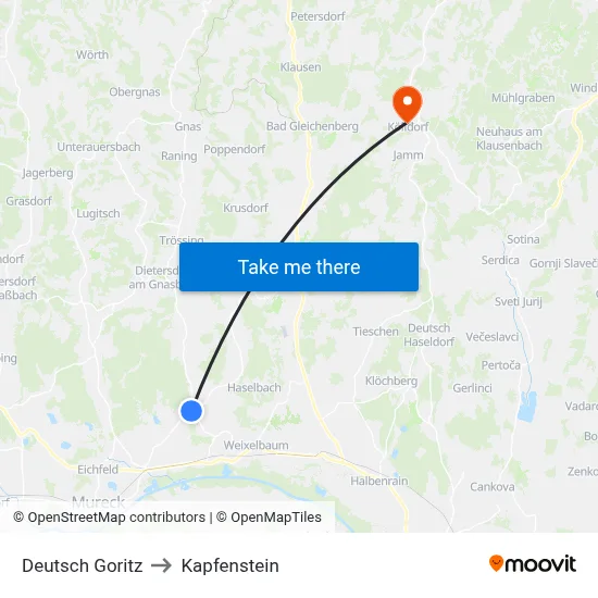 Deutsch Goritz to Kapfenstein map