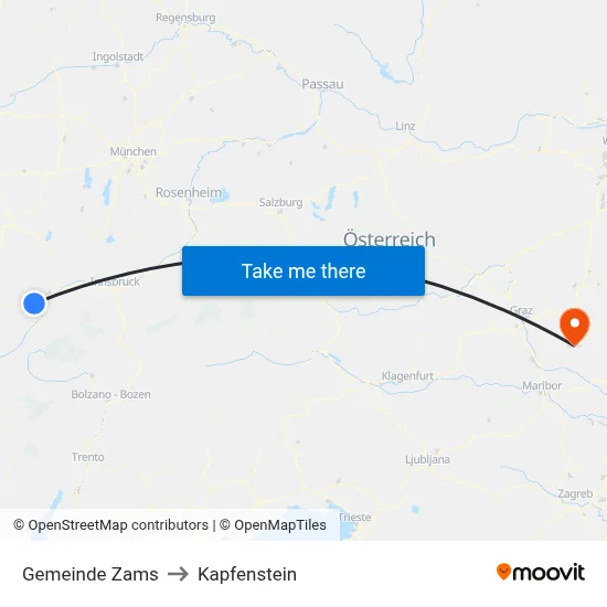 Gemeinde Zams to Kapfenstein map