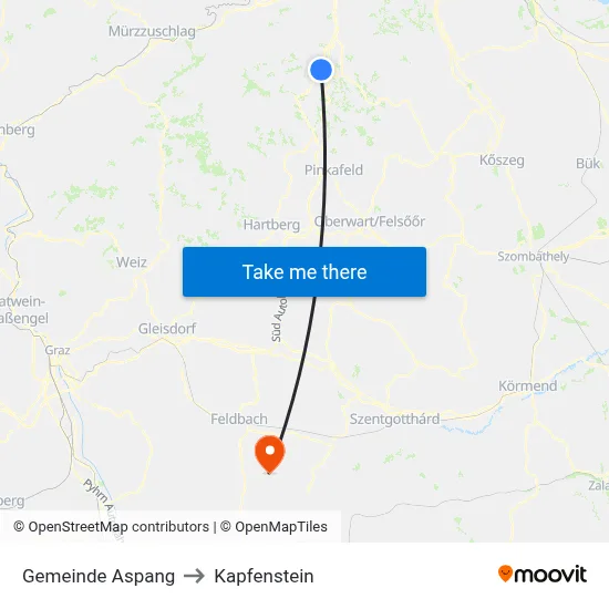 Gemeinde Aspang to Kapfenstein map