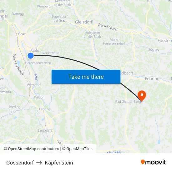 Gössendorf to Kapfenstein map