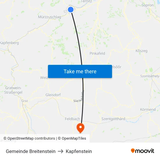Gemeinde Breitenstein to Kapfenstein map