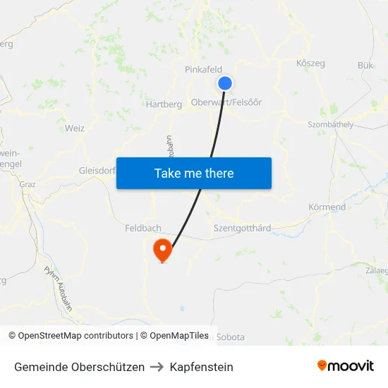 Gemeinde Oberschützen to Kapfenstein map