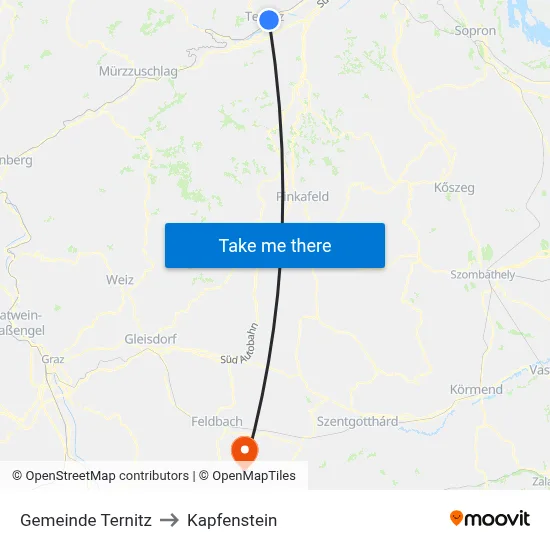 Gemeinde Ternitz to Kapfenstein map