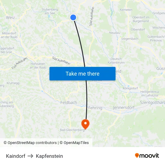Kaindorf to Kapfenstein map