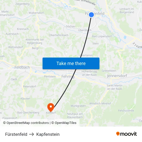 Fürstenfeld to Kapfenstein map