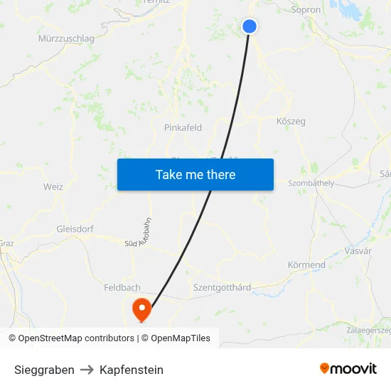 Sieggraben to Kapfenstein map