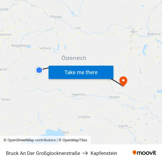 Bruck An Der Großglocknerstraße to Kapfenstein map