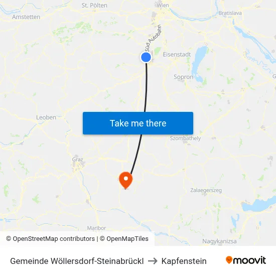 Gemeinde Wöllersdorf-Steinabrückl to Kapfenstein map
