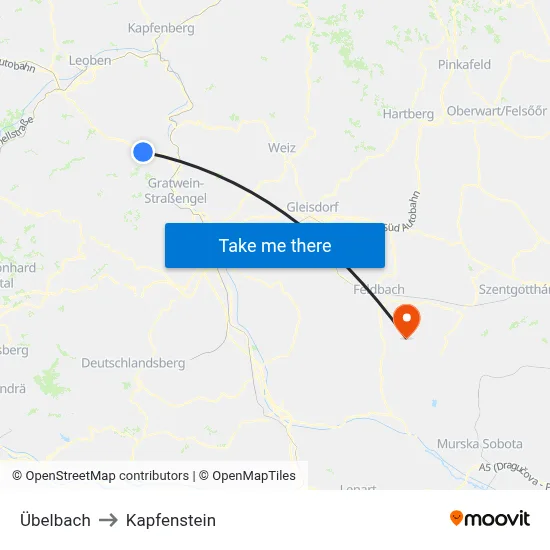 Übelbach to Kapfenstein map