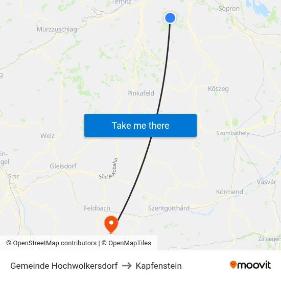 Gemeinde Hochwolkersdorf to Kapfenstein map