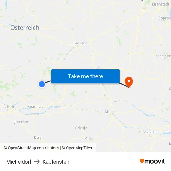 Micheldorf to Kapfenstein map