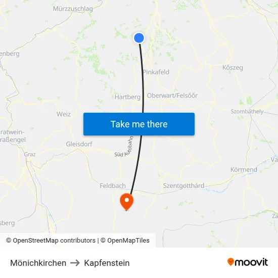 Mönichkirchen to Kapfenstein map
