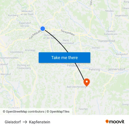 Gleisdorf to Kapfenstein map