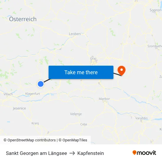 Sankt Georgen am Längsee to Kapfenstein map