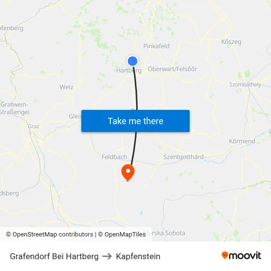 Grafendorf Bei Hartberg to Kapfenstein map