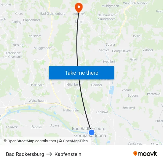 Bad Radkersburg to Kapfenstein map