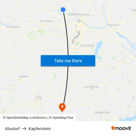 Absdorf to Kapfenstein map