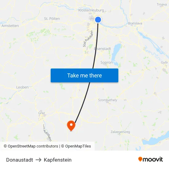 Donaustadt to Kapfenstein map