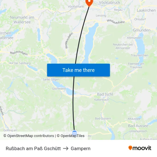 Rußbach am Paß Gschütt to Gampern map