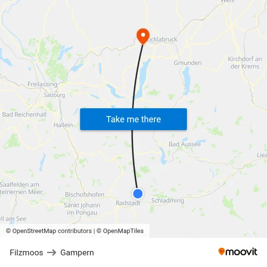 Filzmoos to Gampern map