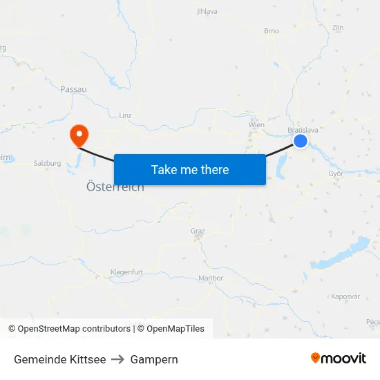 Gemeinde Kittsee to Gampern map