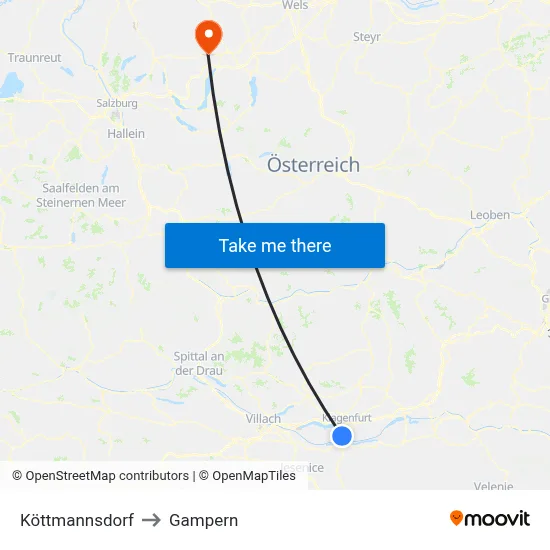 Köttmannsdorf to Gampern map