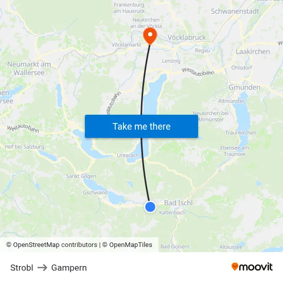Strobl to Gampern map