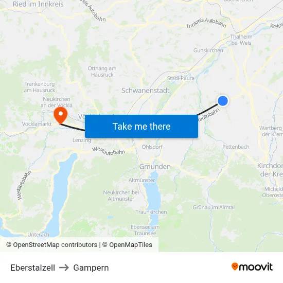 Eberstalzell to Gampern map