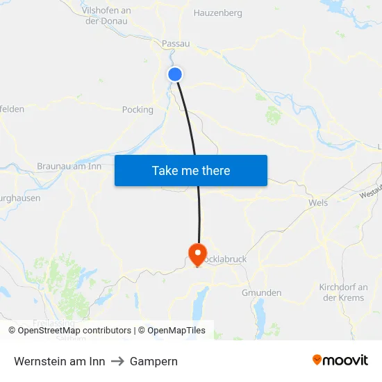 Wernstein am Inn to Gampern map
