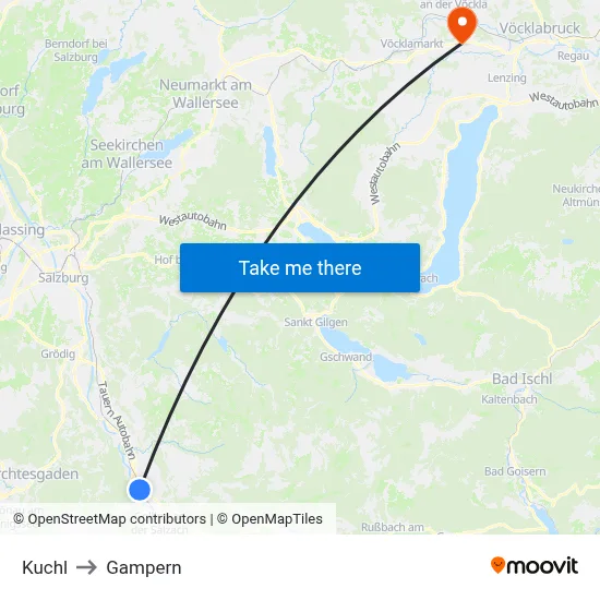 Kuchl to Gampern map