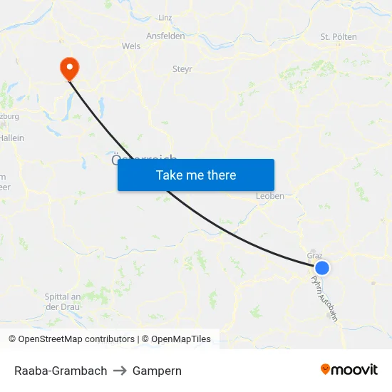 Raaba-Grambach to Gampern map