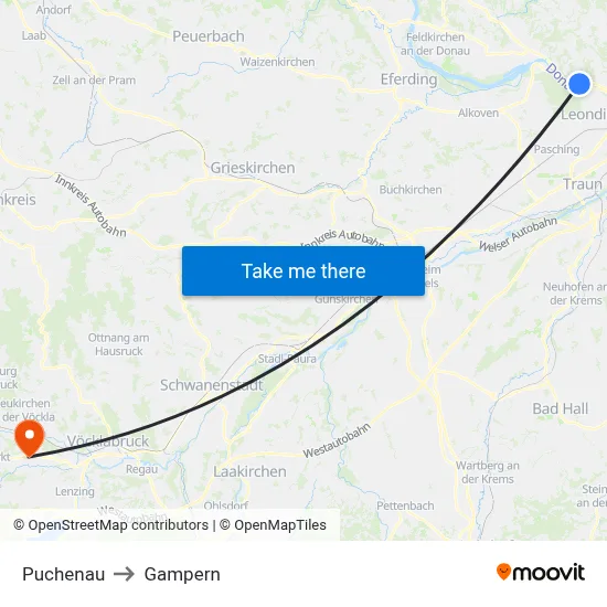 Puchenau to Gampern map