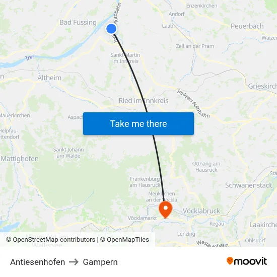 Antiesenhofen to Gampern map